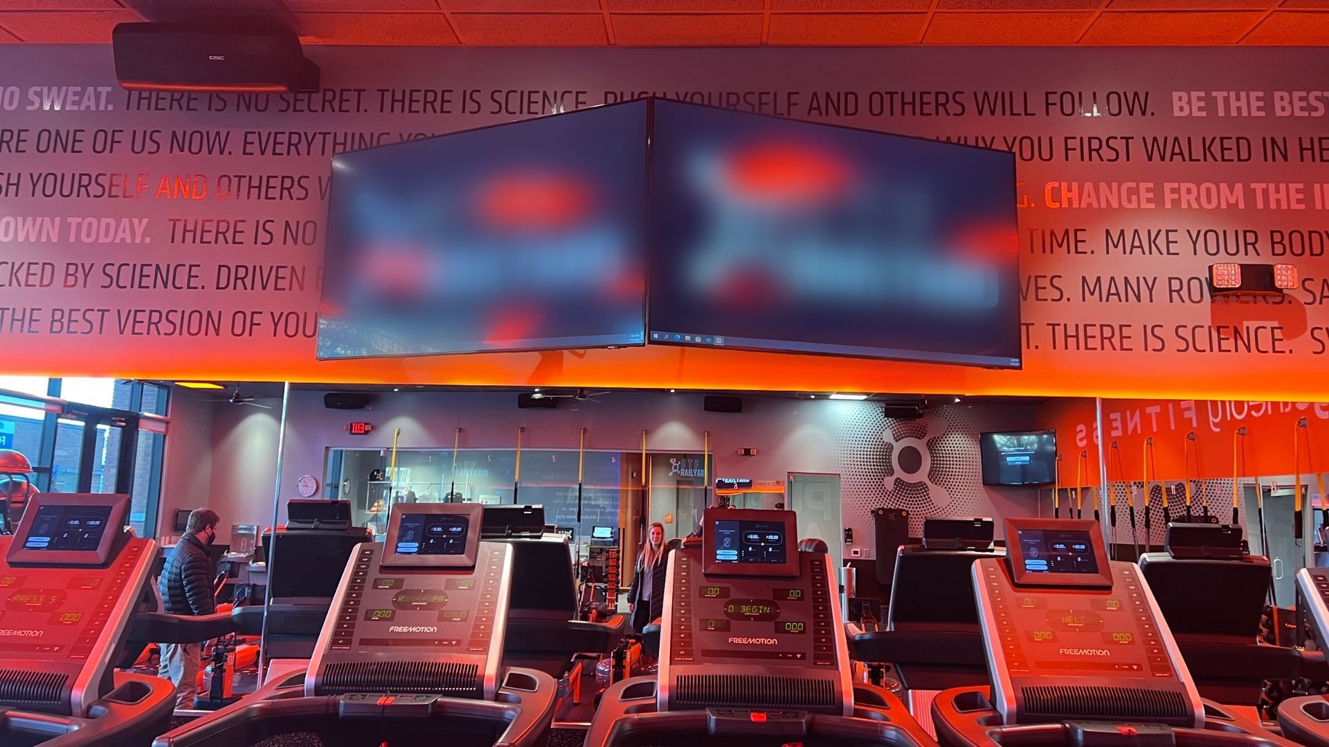 Small-scale screens in fitness center replaced.